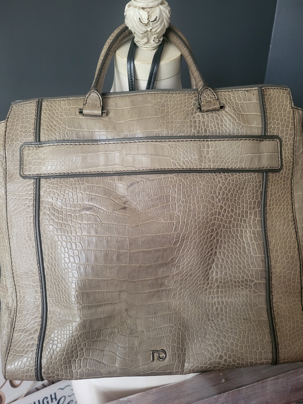Green  Croc-Embossed Leather Tote Bag - Men
